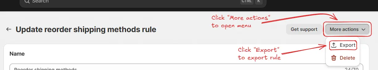 Single Rule Export
