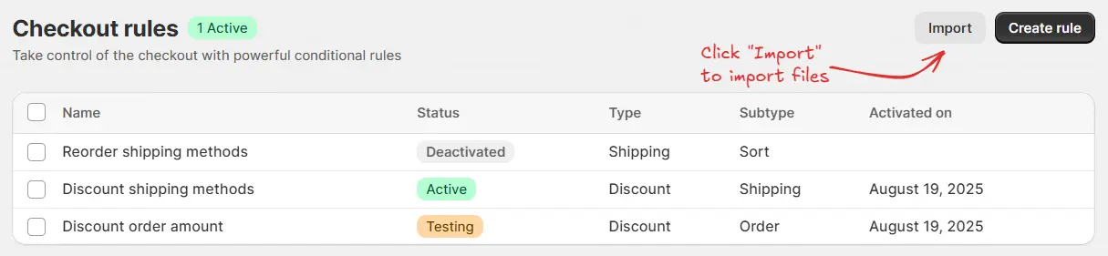 Click Import button
