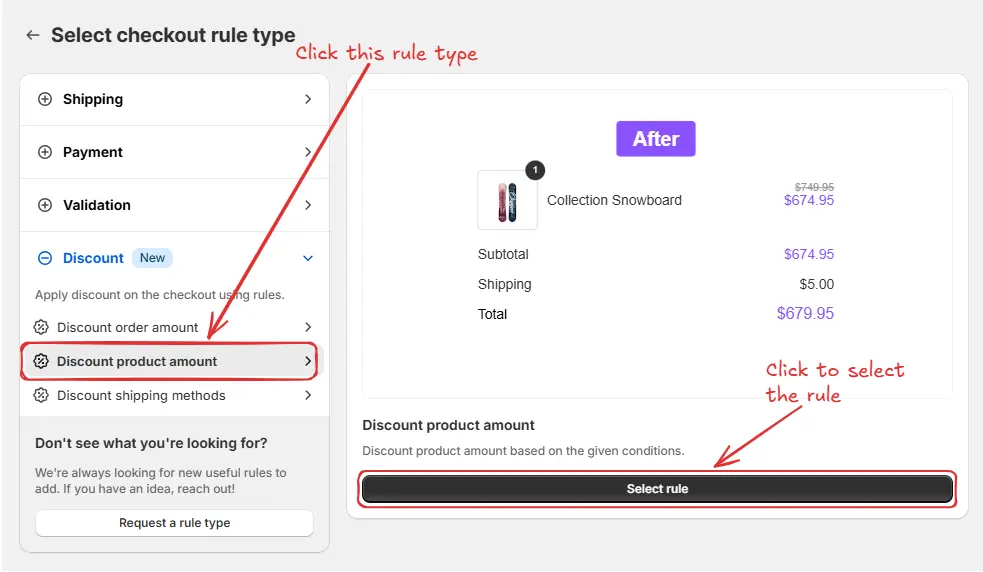 Select rule for discount product amount